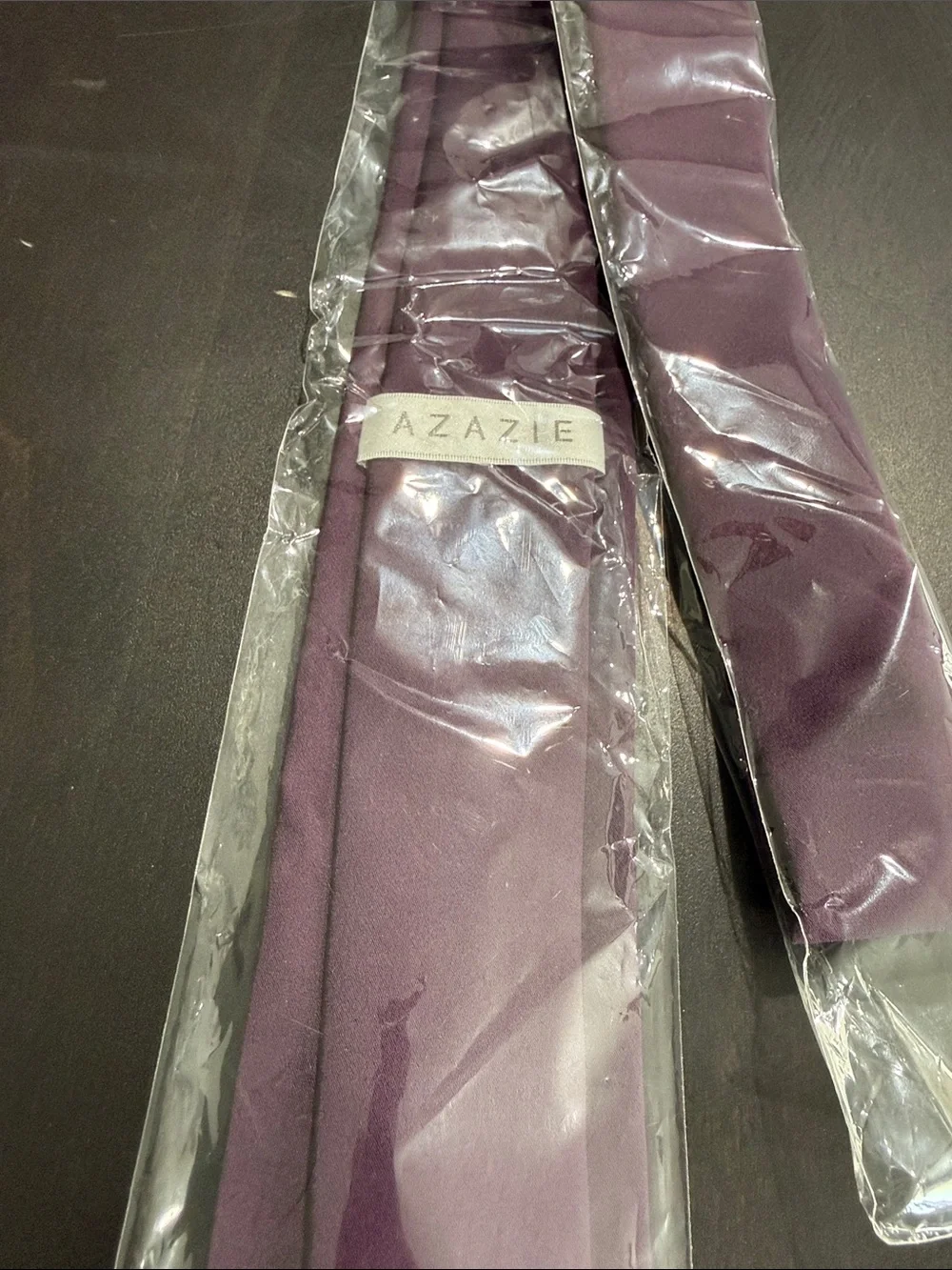 Azazie Stretch Satin Skinny Plum-74 Purple Tie